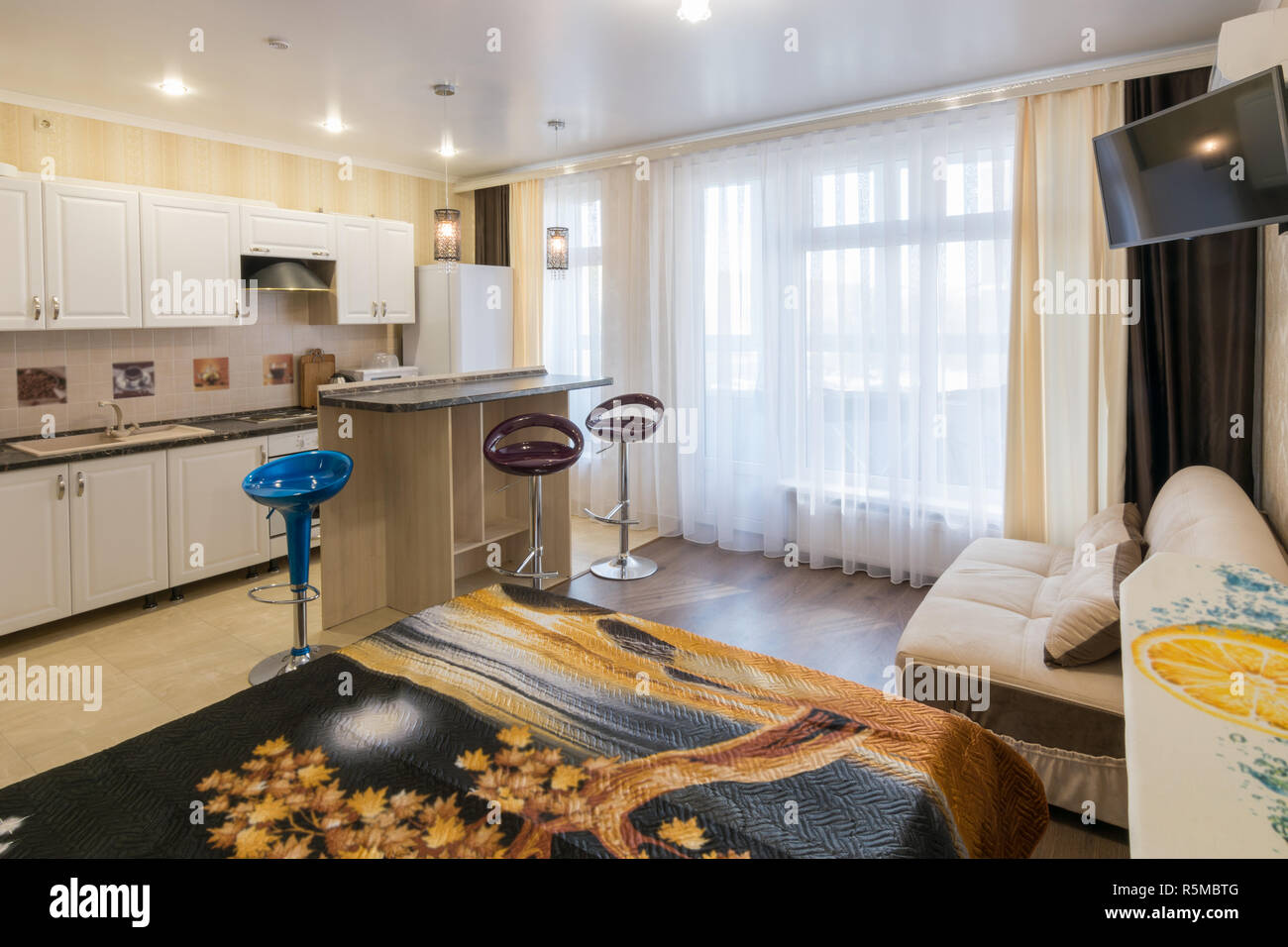 Interior of a one-room apartment, the general plan Stock Photo - Alamy