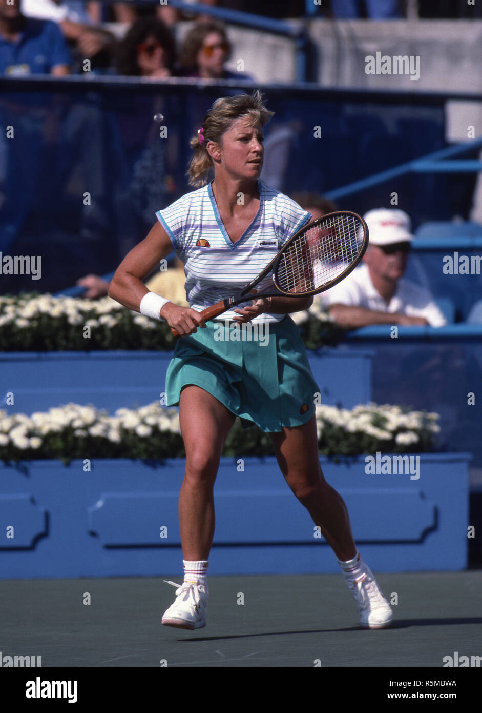Chris Evert competing in U.S. Open in Flushing Meadows during the 1980's. Stock Photo
