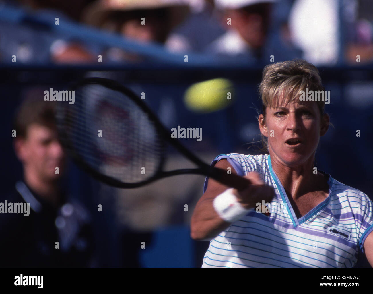 Chris Evert competing in U.S. Open in Flushing Meadows during the 1980's. Stock Photo