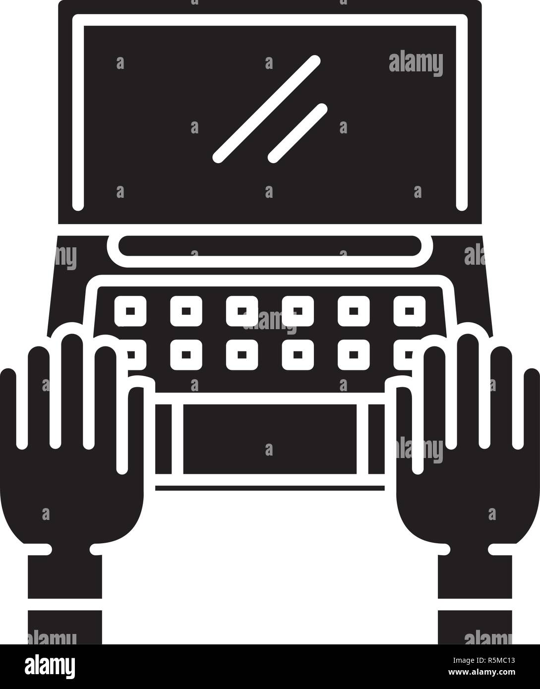 Computer work black icon, vector sign on isolated background. Computer ...