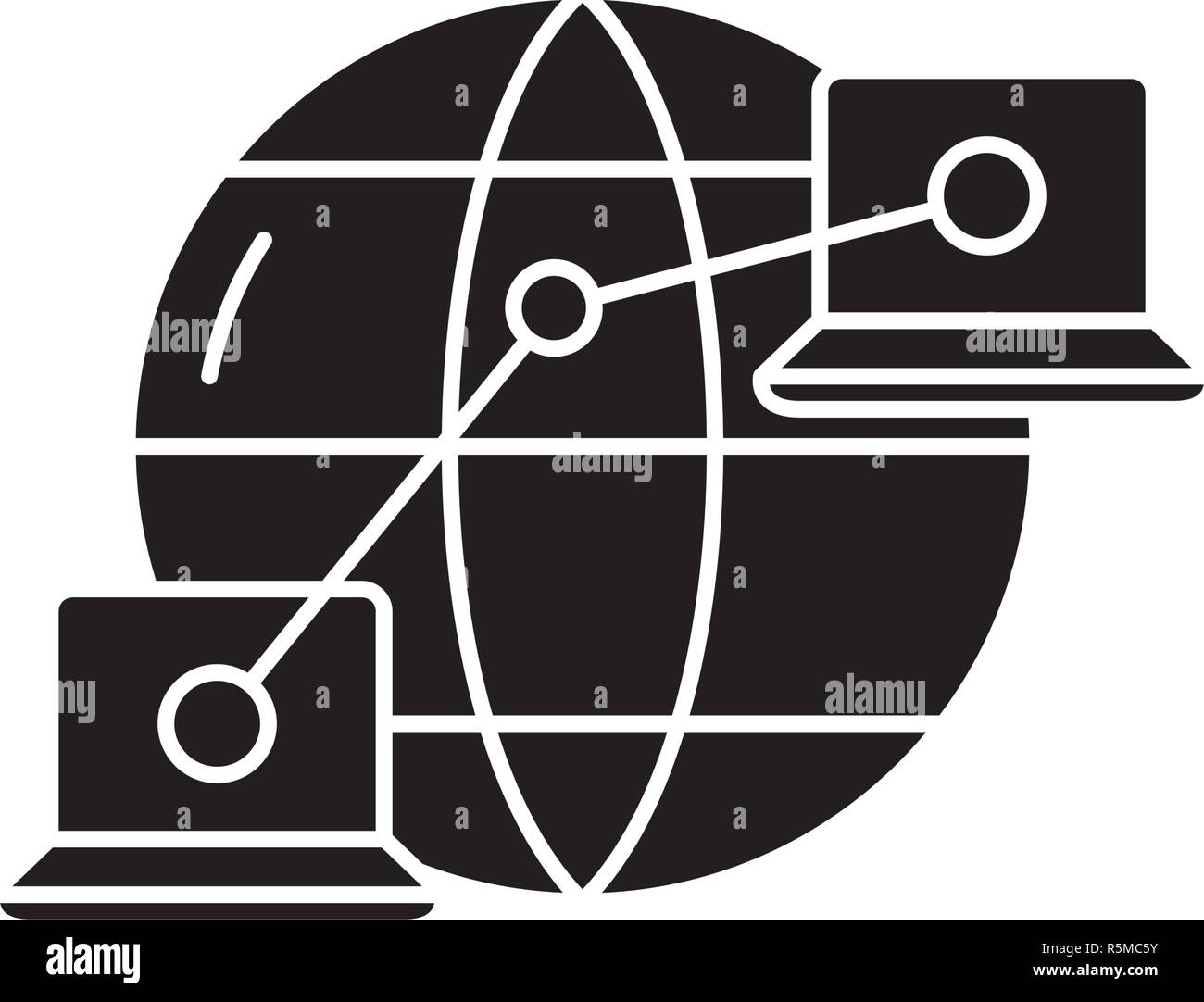 Global Network Black Icon Vector Sign On Isolated Background Global Network Concept Symbol 