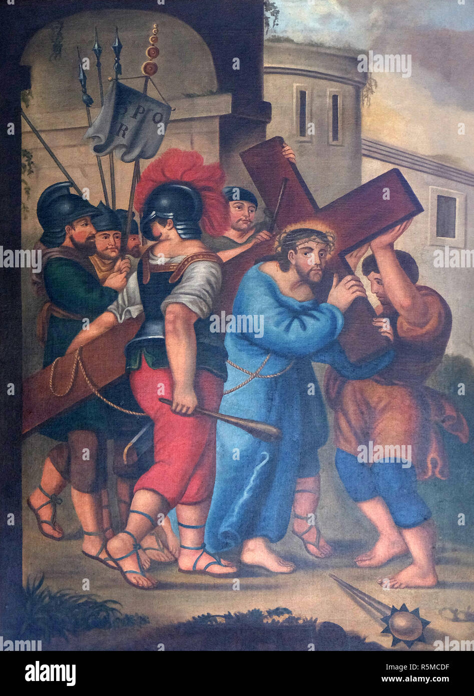 2nd Stations of the Cross, Jesus is given his cross, Maria im Grunen Tal pilgrimage church in Retzbach, Germany Stock Photo