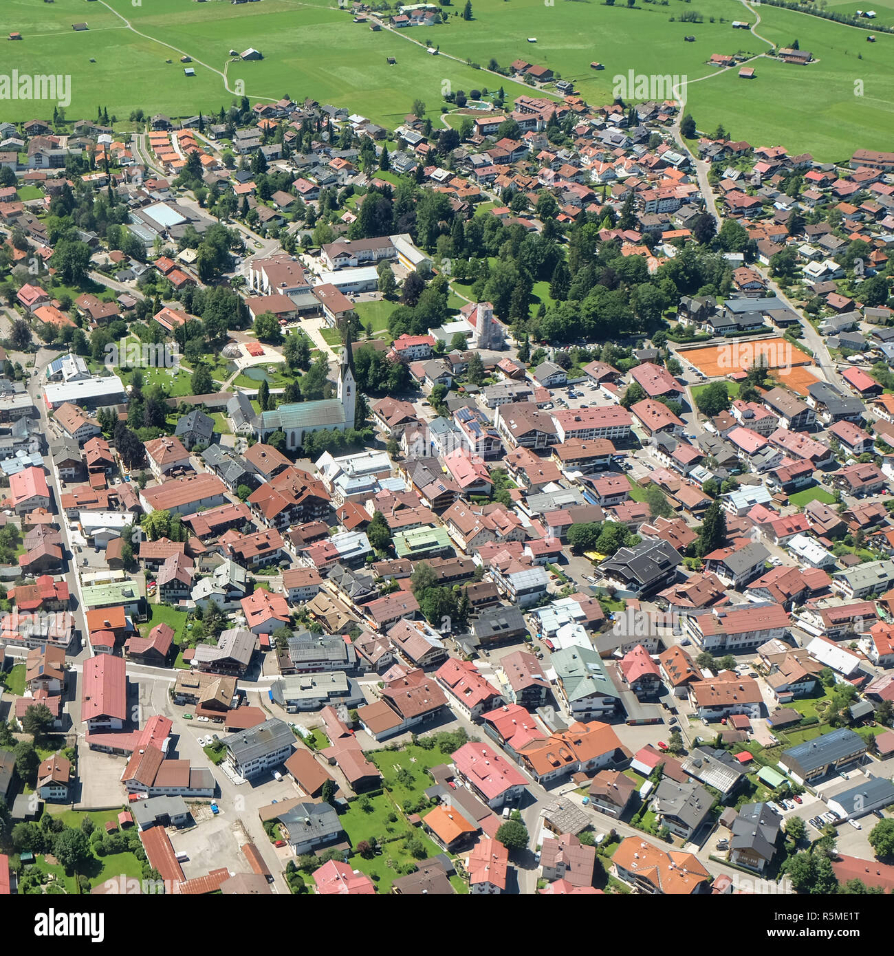 oberstdorf in the allgÃ¤u aerial view Stock Photo
