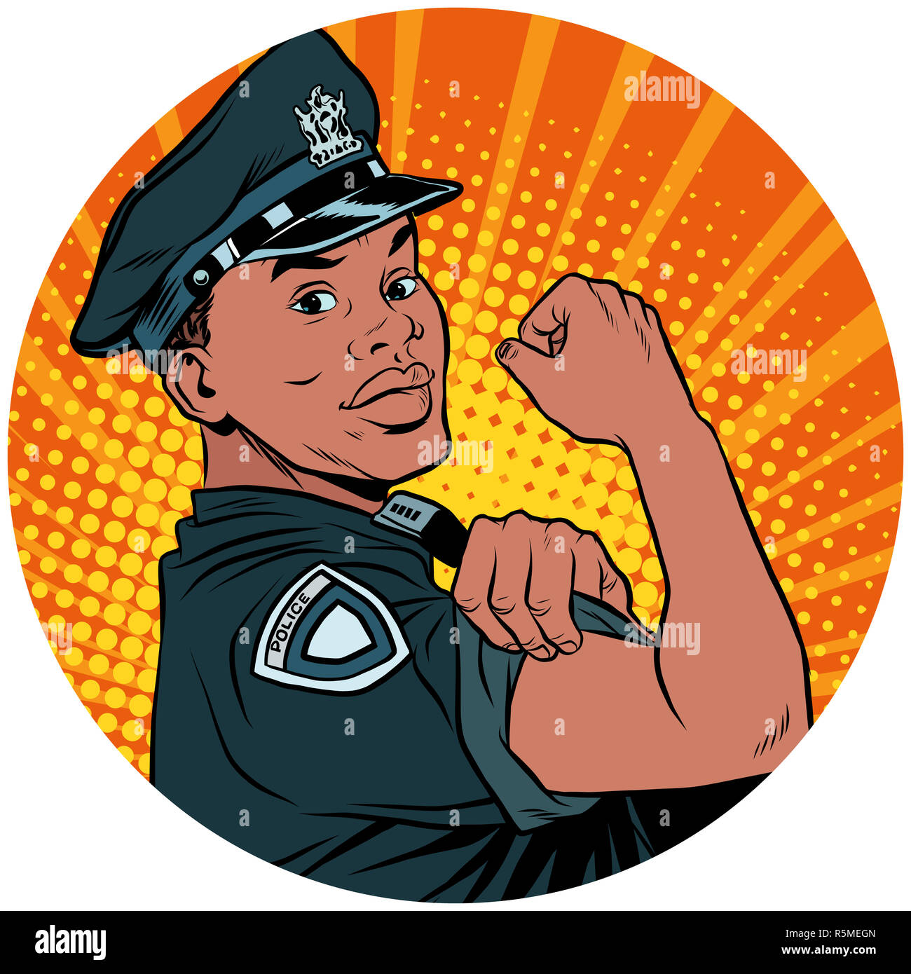 we can do it black policeman African American pop art avatar cha Stock Photo