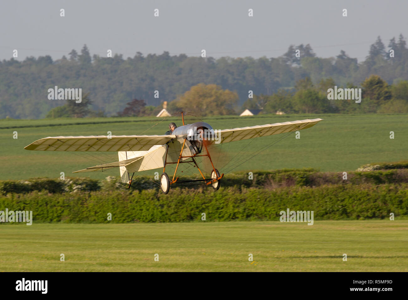 Biggleswade, UK - 6th May 2018:  A Flying replica of a Deperdussin1910 in flight at the Shuttleworth Collection. Stock Photo