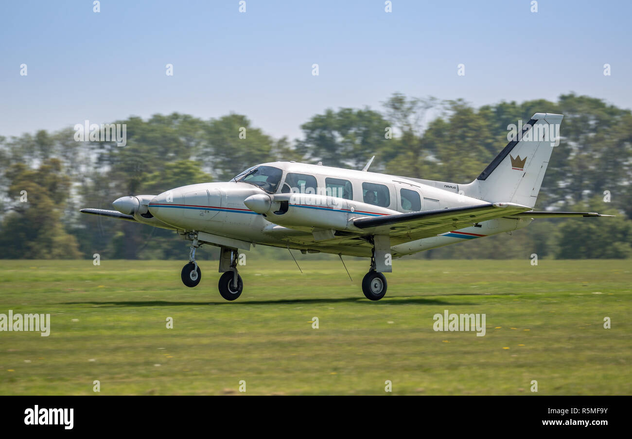 Biggleswade, UK 6th May 2018 Piper PA31 Navajo aircraft landing at