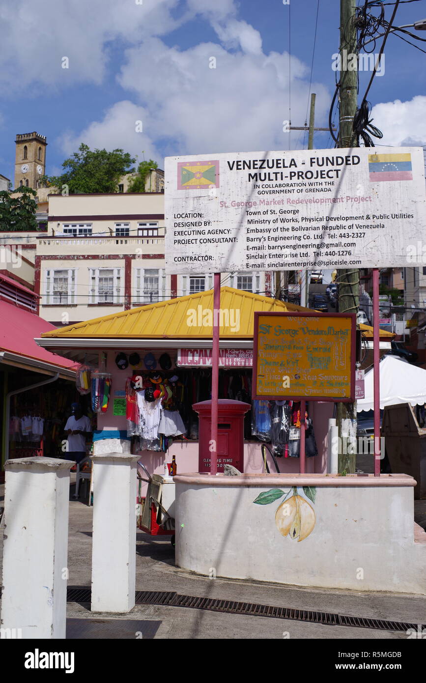 Spice Market, Grenada, Caribbean Island. Gift / aid from Venezuela Stock Photo