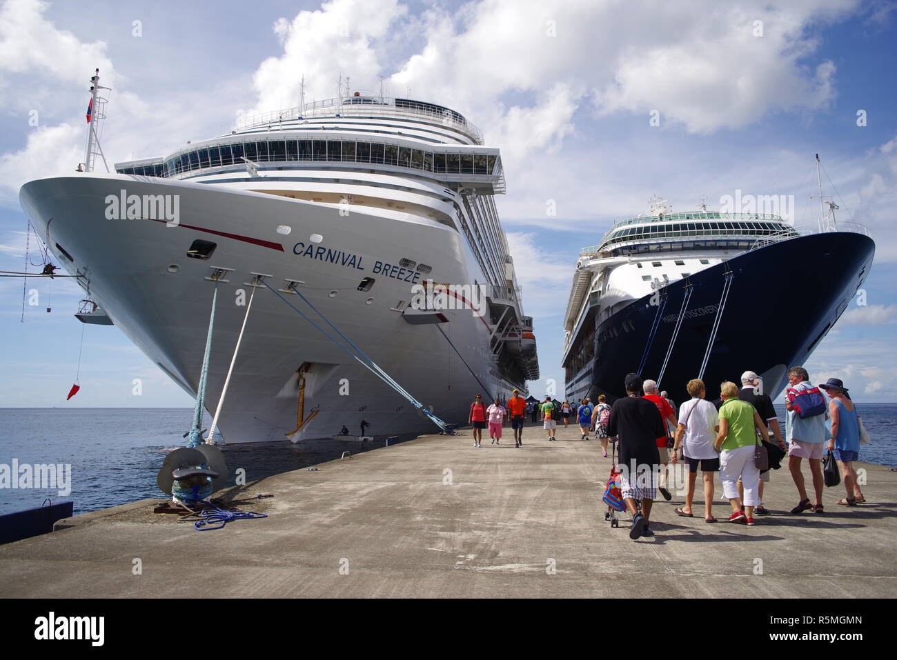 Carnival Breeze and Marella Discovery 2 docked / moored at the quay in  Grenada, Caribbean Island Nation Stock Photo - Alamy