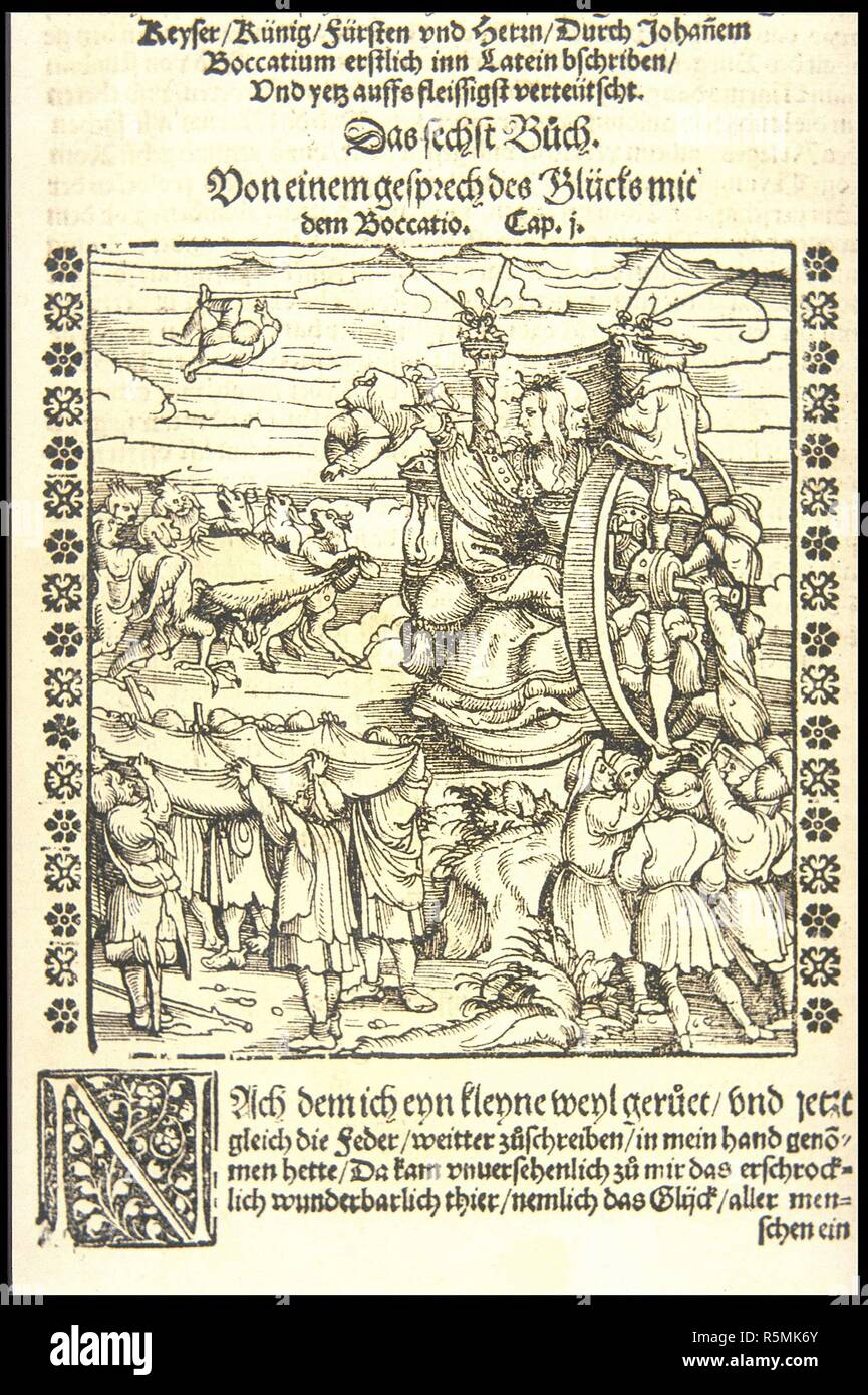 The Wheel of Fortune (From Furnemmste Historien und exempel von widerwertigem Glück...). Museum: PRIVATE COLLECTION. Author: Burgkmair, Hans the Elder. Stock Photo