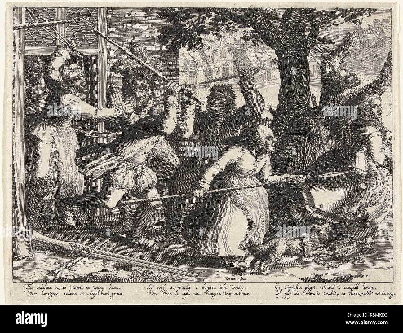 The rich people hunted out of their homes by armed peasants. From the Series Boereverdriet (Horrors of War to the Peasants). Museum: PRIVATE COLLECTION. Author: Bolswert, Boetius Adamsz. Stock Photo