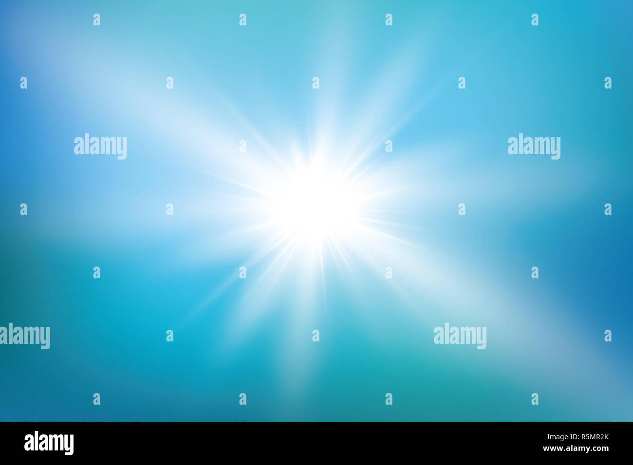 Abstract bright shining sun with lens flare in a blue sky. Vector ...