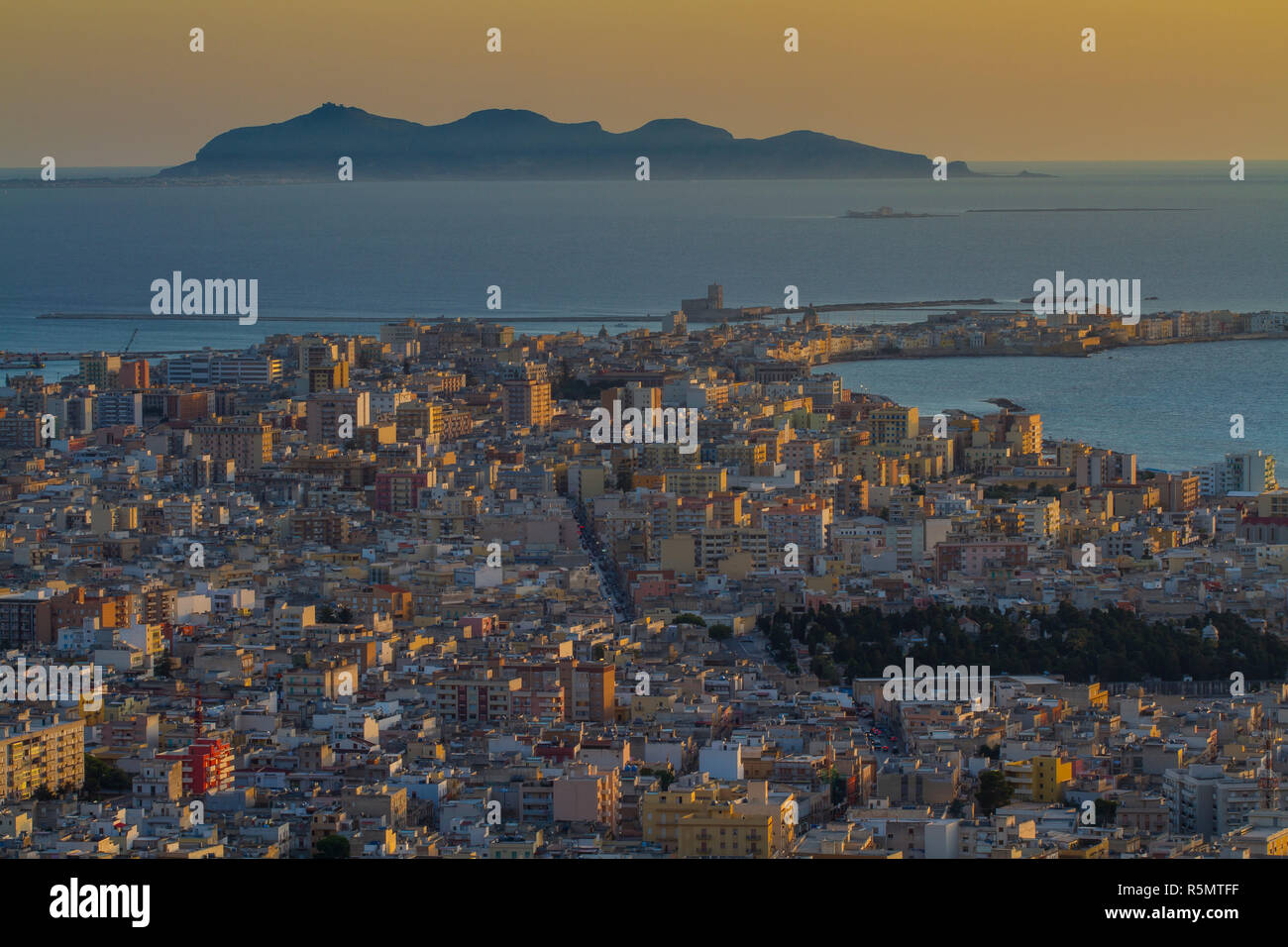 trapani and egadi islands in the sunset Stock Photo