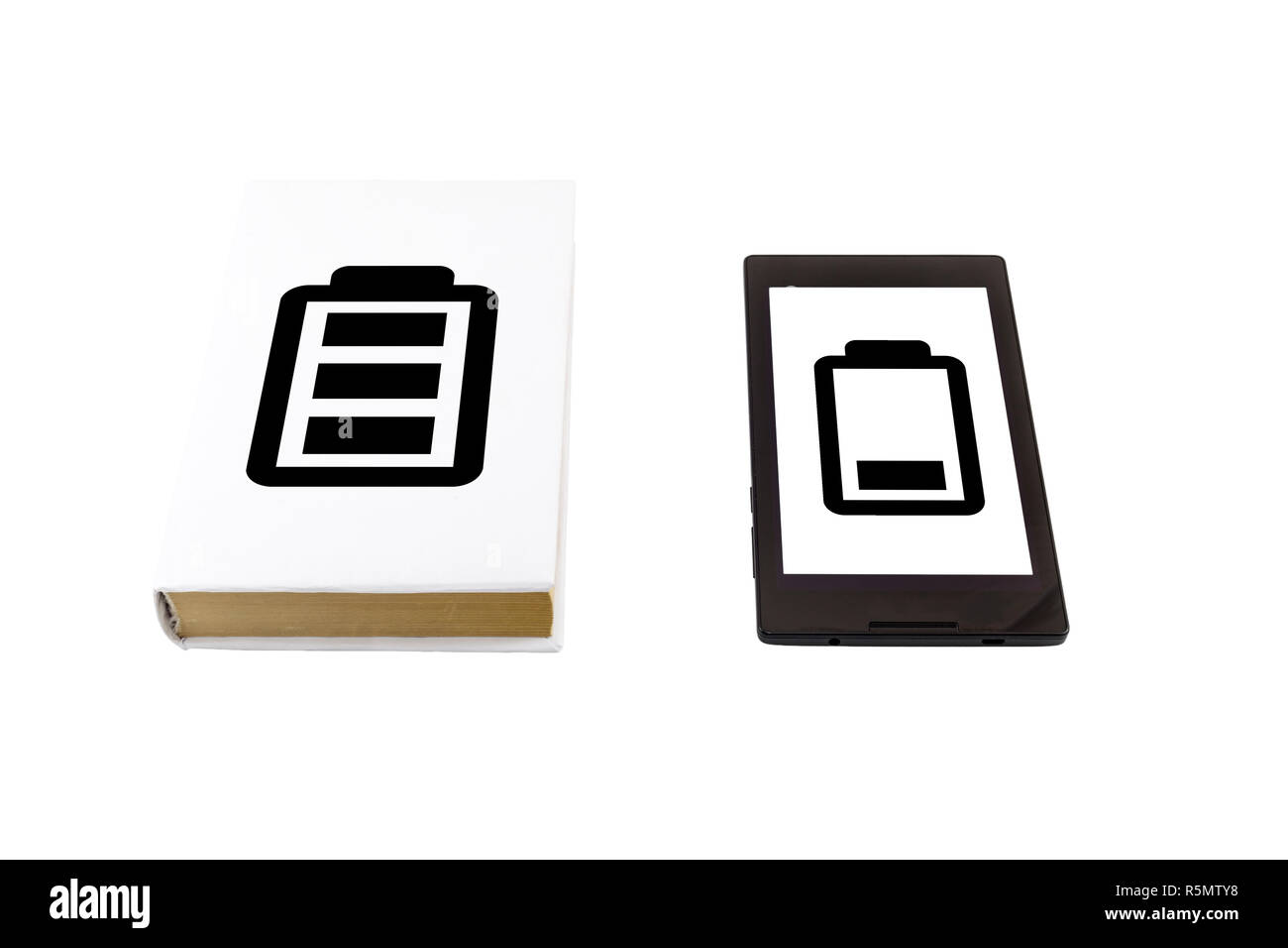 Comparison of a tablet and a book isolated on white. Battery life