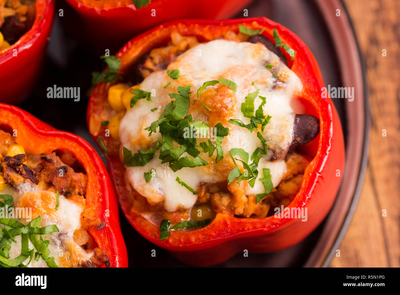 stuffed peppers with meat,kidney beans and corn Stock Photo