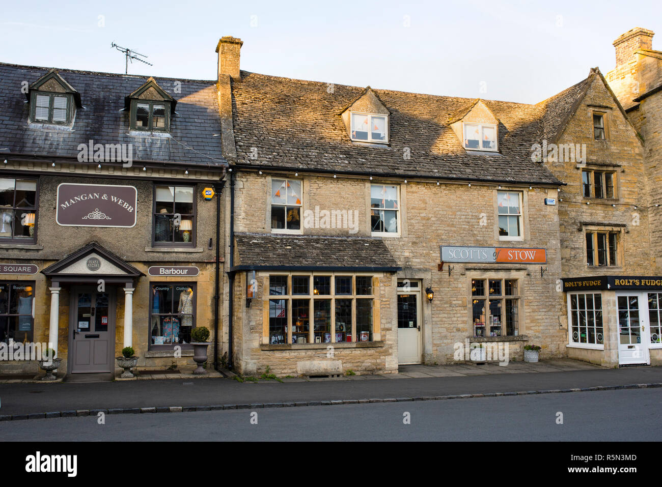 Stow-on-the-Wold honey colored stone market town in The Cotswolds, England. Stock Photo