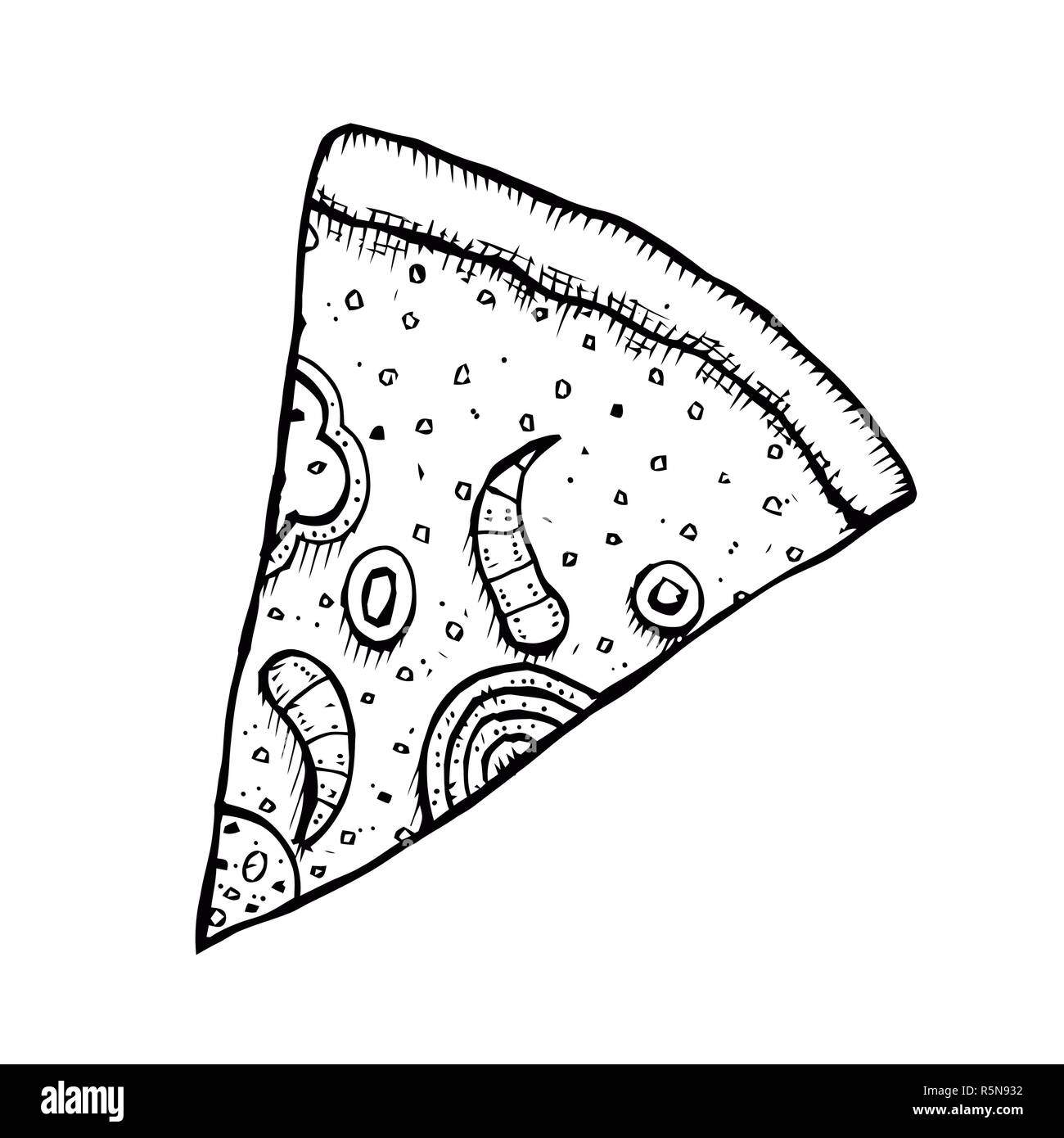 Pizza hand drawn vector illustration. Pizza slices in pieces of corners. Design template. Stock Vector