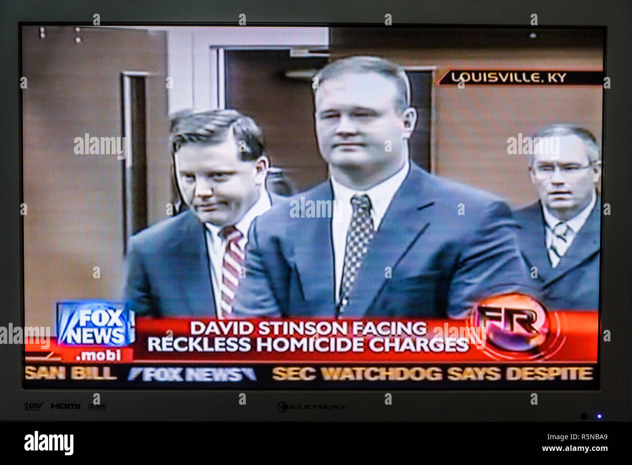 Miami Beach Florida,TV,television,screen newscast,Fox News,teen football player death,trial,high school coach,David Stinson reckless homicide charges Stock Photo