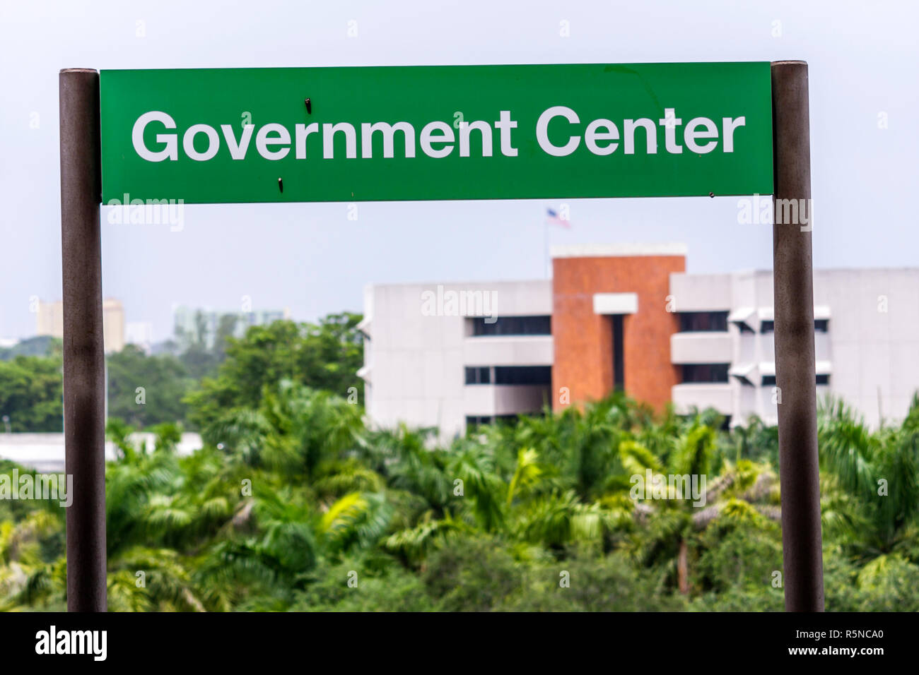 Miami Florida,Government Center Metrorail Station,sign,logo,location,elevated rapid transit system,Stephen P. Clark Government Center,visitors travel Stock Photo