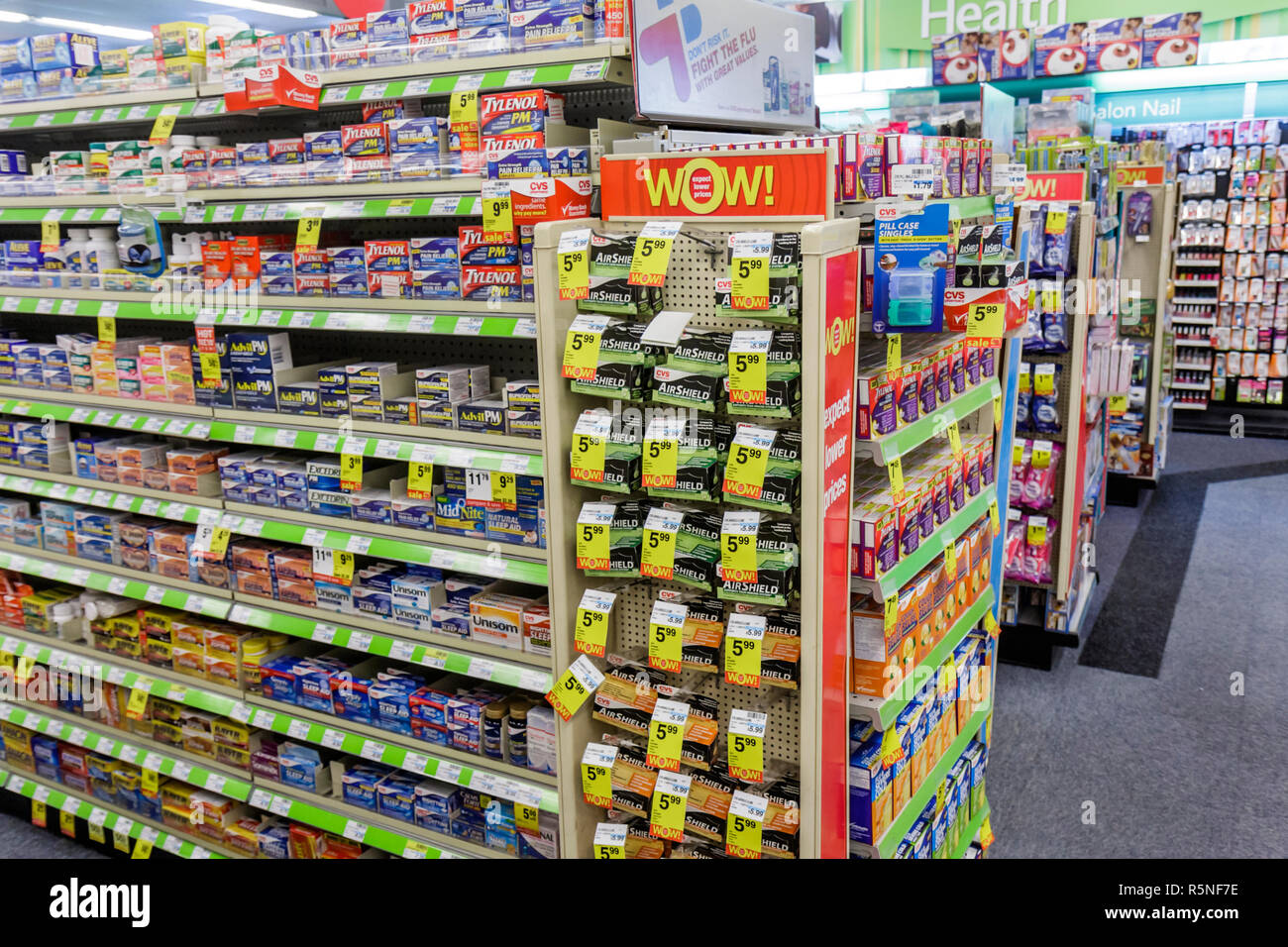 Miami Beach Florida,5th Street,CVS Pharmacy,drug store,shelf shelves shelving,retail,product,product products display sale,competition,packaging,analg Stock Photo