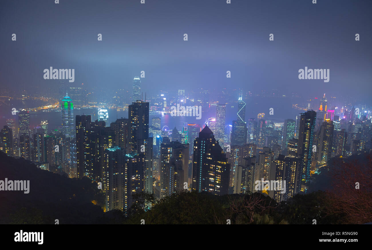 hong kong panorama at night Stock Photo - Alamy