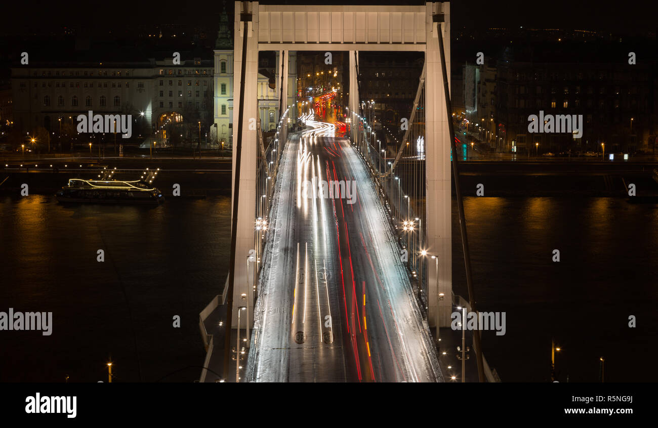 bridge in budapest in the rush hour. Stock Photo