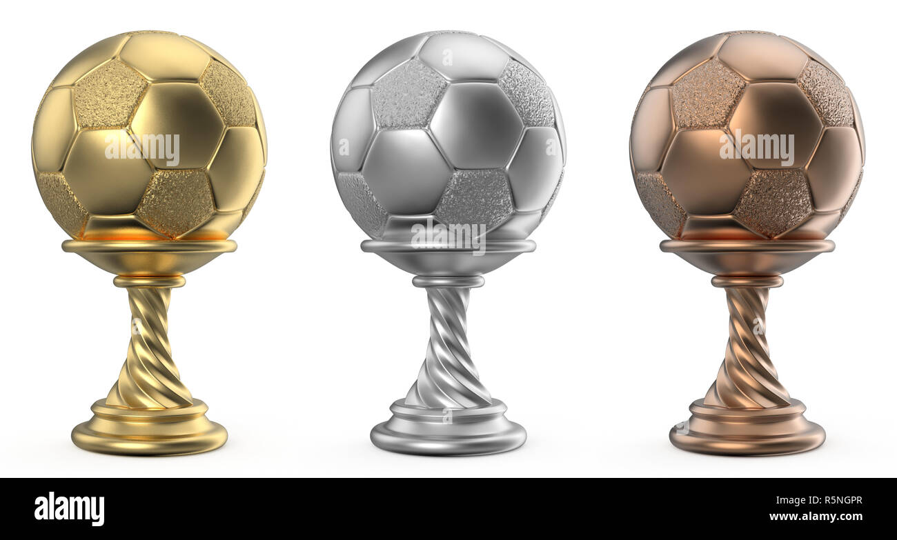 Gold, silver and bronze trophy cup SOCCER FOOTBALL 3D Stock Photo - Alamy