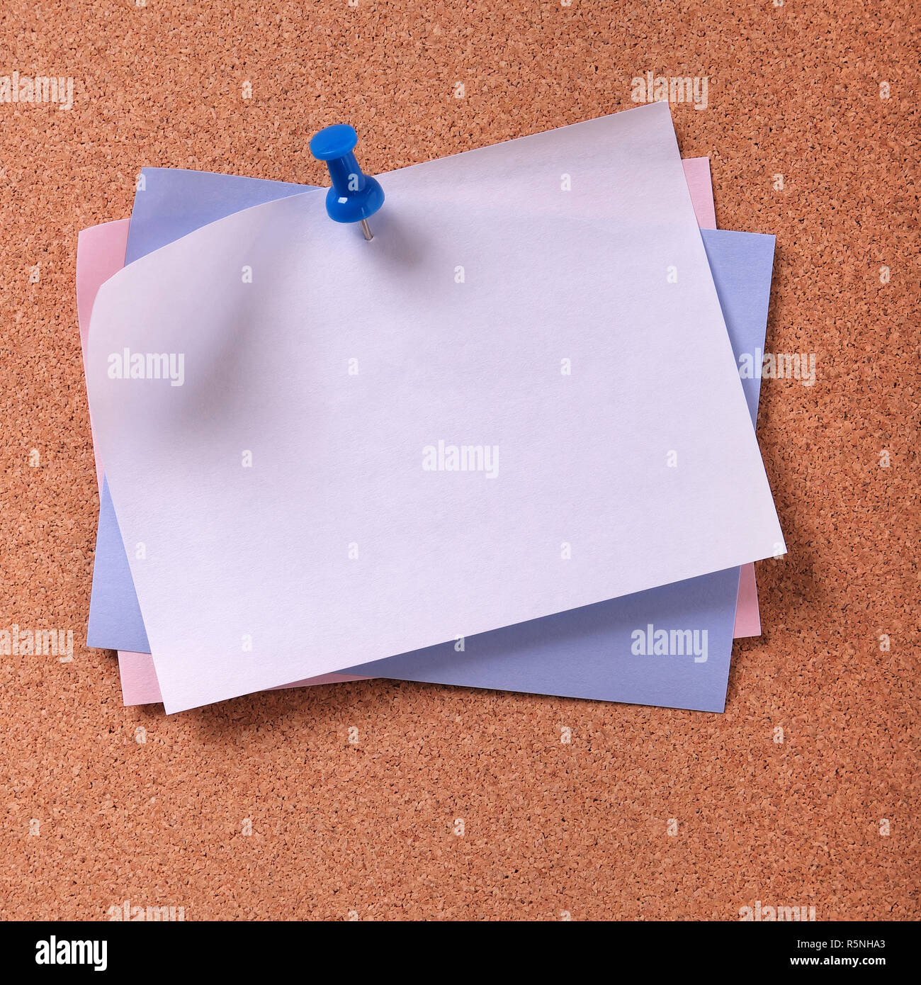 Several various colors sticky post notes cork background Stock Photo