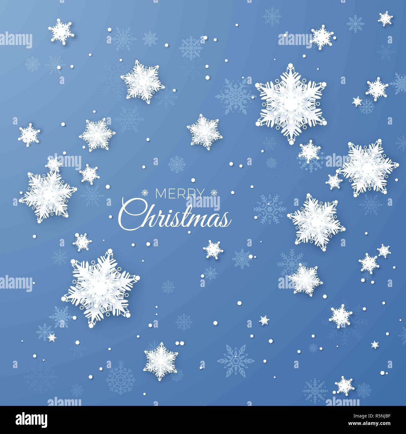 Merry Christmas greeting illustration. Paper Snowflakes pattern background. Origami snowfall. Winter snowflakes background. Holidays decoration elemen Stock Vector