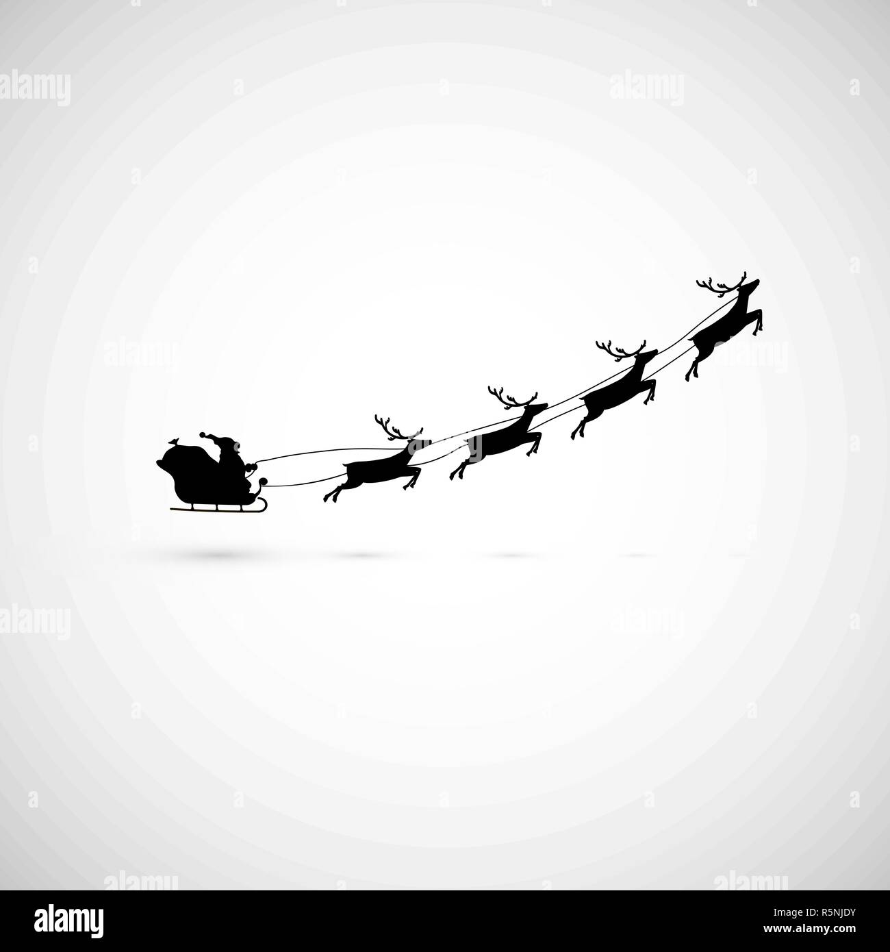 Santa on a sleigh with reindeers fly up. vector illustration Stock Vector