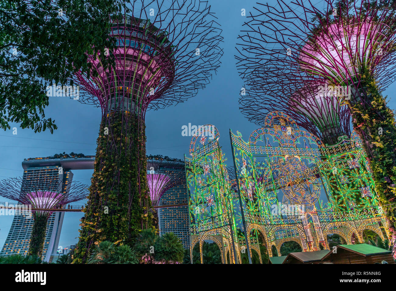 Christmas lights at Gardens by the Bay, Singapore Stock Photo