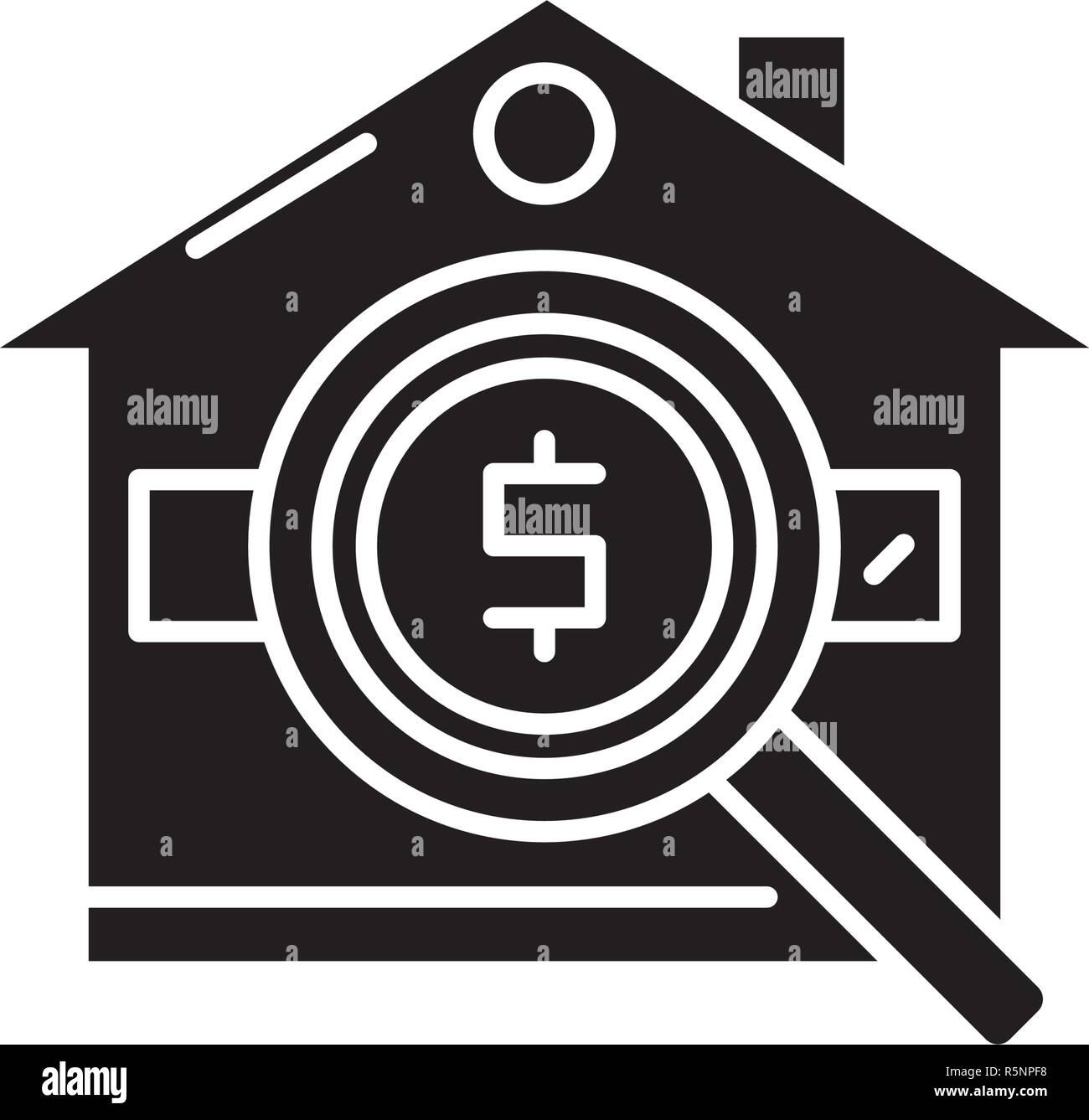 Analysis of real estate prices black icon, vector sign on isolated background. Analysis of real estate prices concept symbol, illustration  Stock Vector