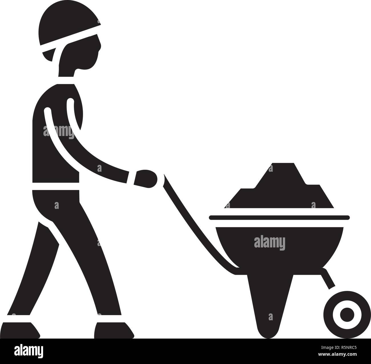 Construction works black icon, vector sign on isolated background