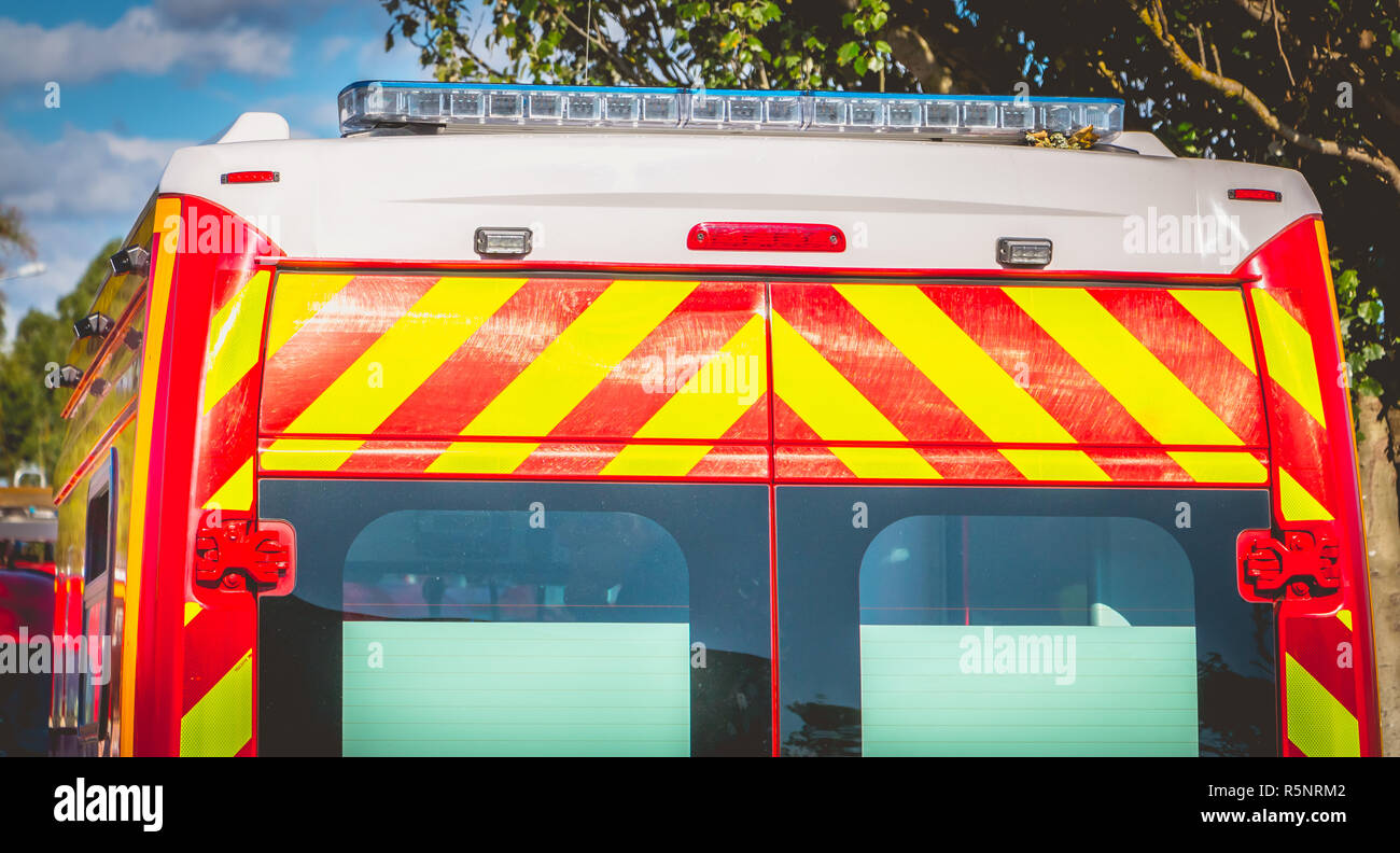 flashing light on a red ambulance firefighters Stock Photo Alamy