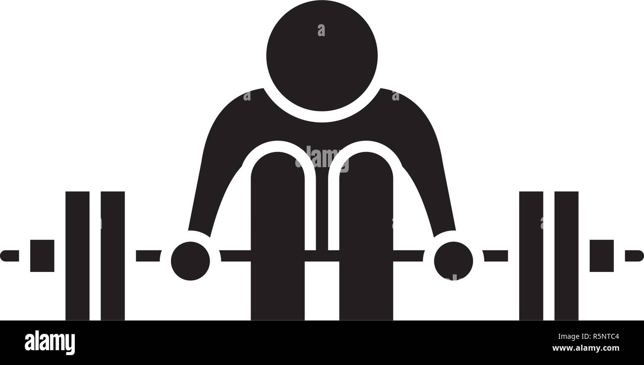 Exercises with a barbell black icon, vector sign on isolated background
