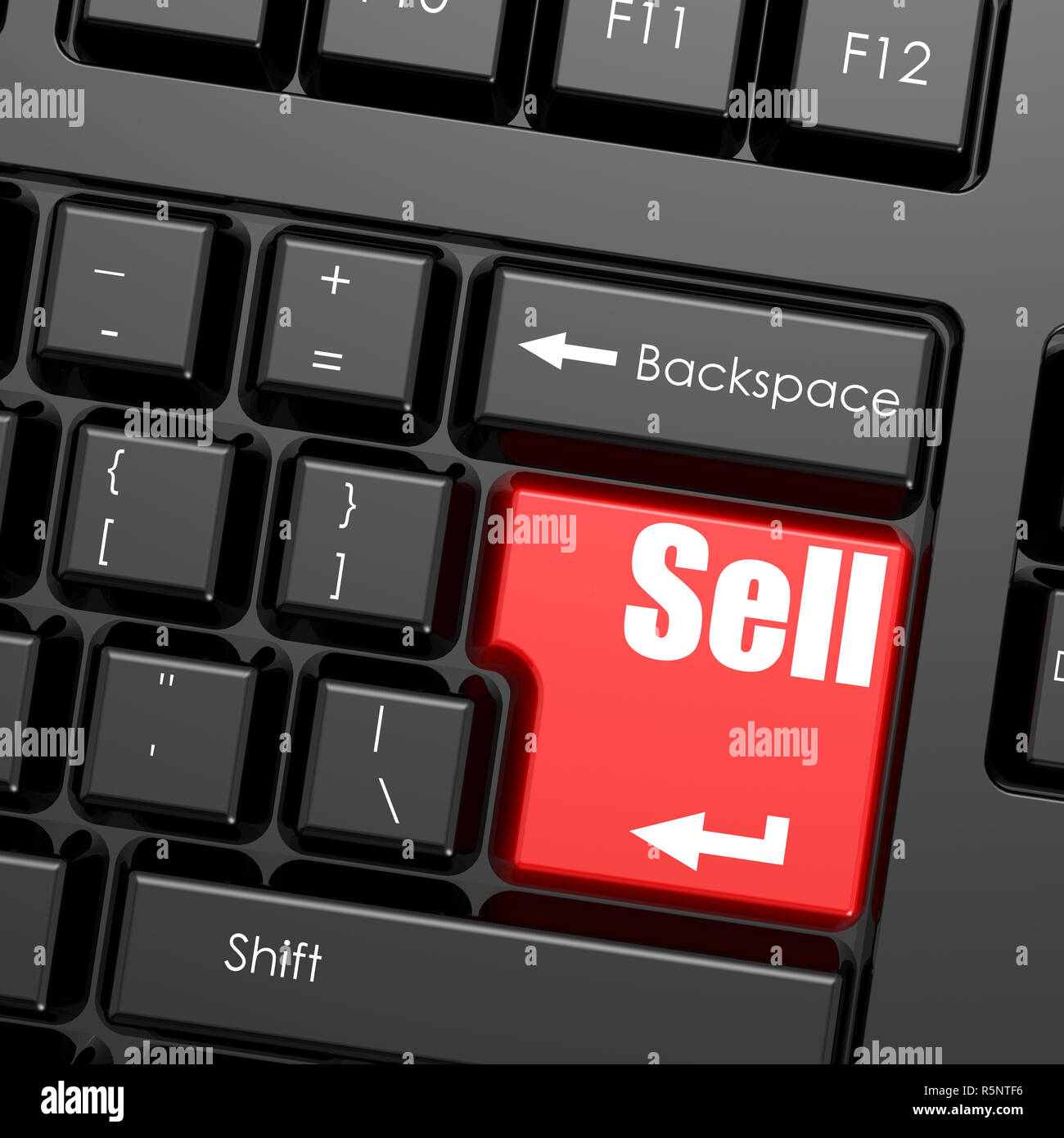 Red enter button on computer keyboard, sell word Stock Photo