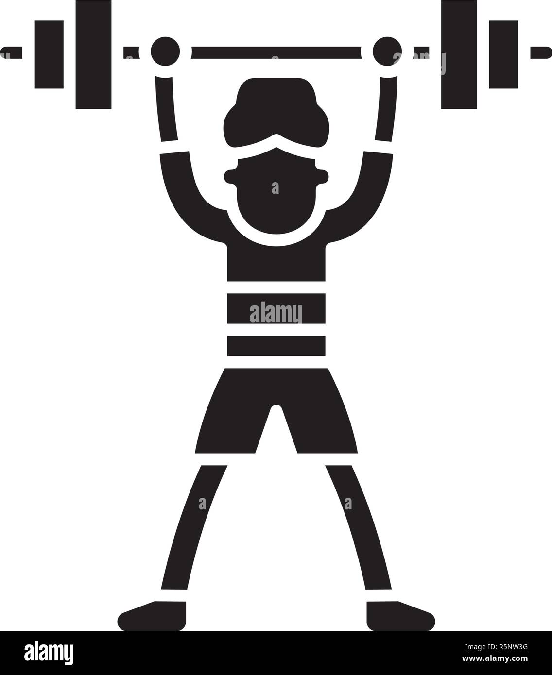 Lift barbell black icon, vector sign on isolated background. Lift