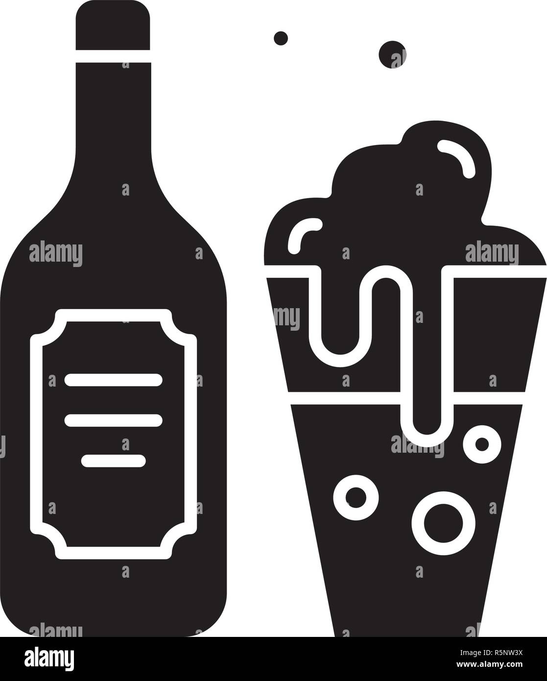 Beer and beer glass black icon, vector sign on isolated background