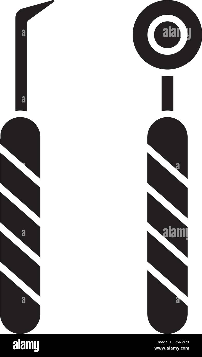 Dental instruments black icon, vector sign on isolated background ...
