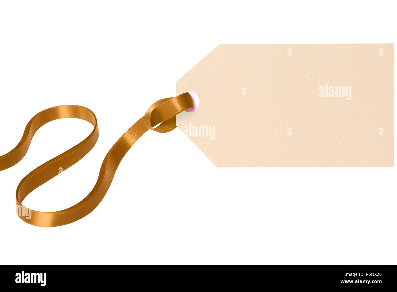 Gift tag gold ribbon isolated white background Stock Photo - Alamy
