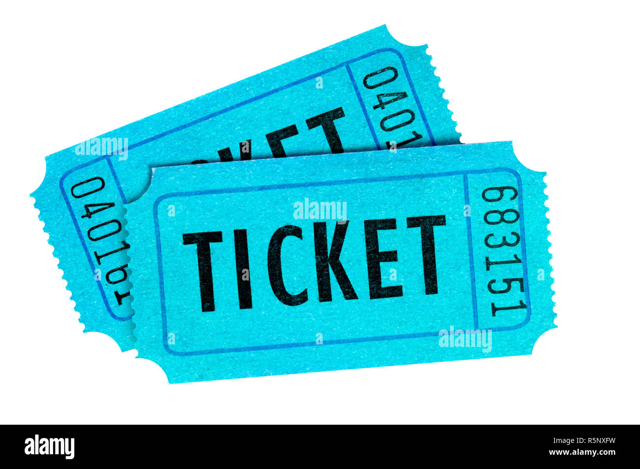Two blue cinema tickets isolated white Stock Photo