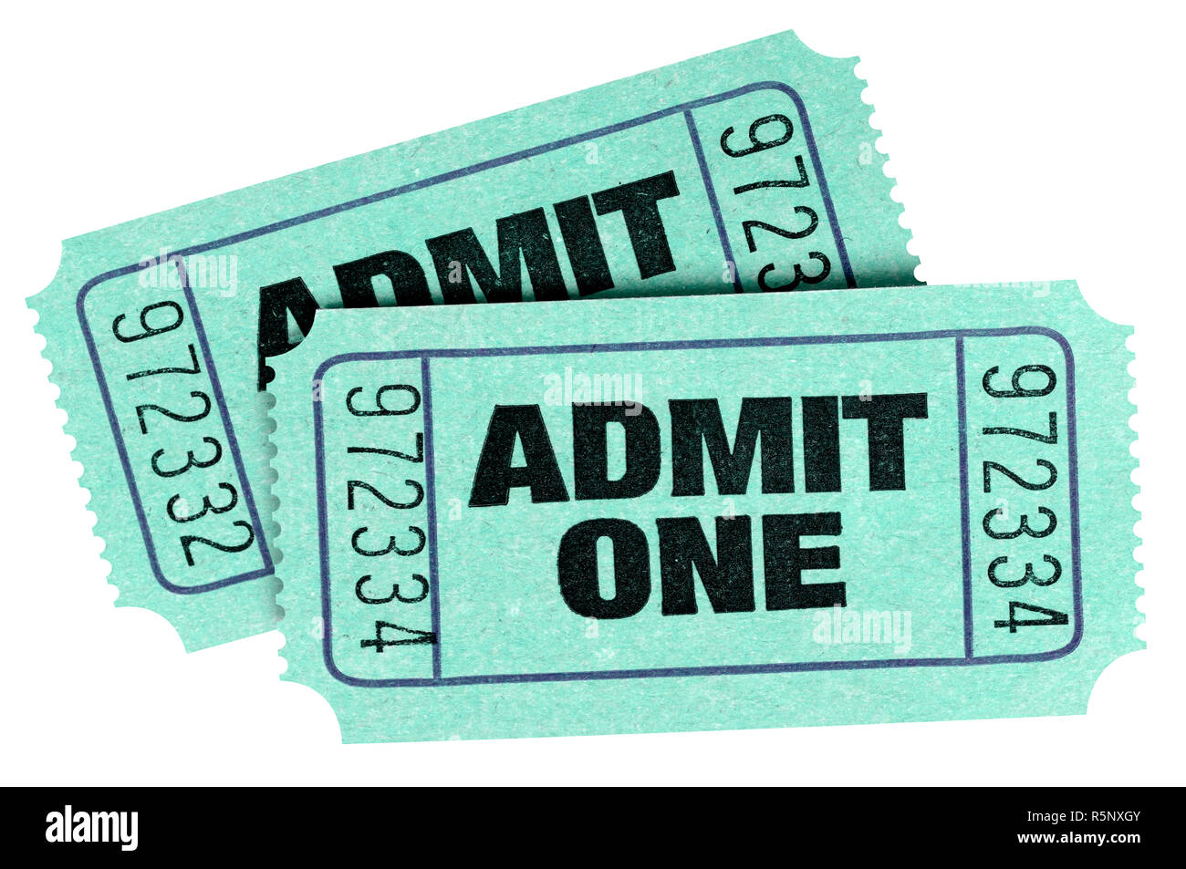 Two old green admit one tickets Stock Photo