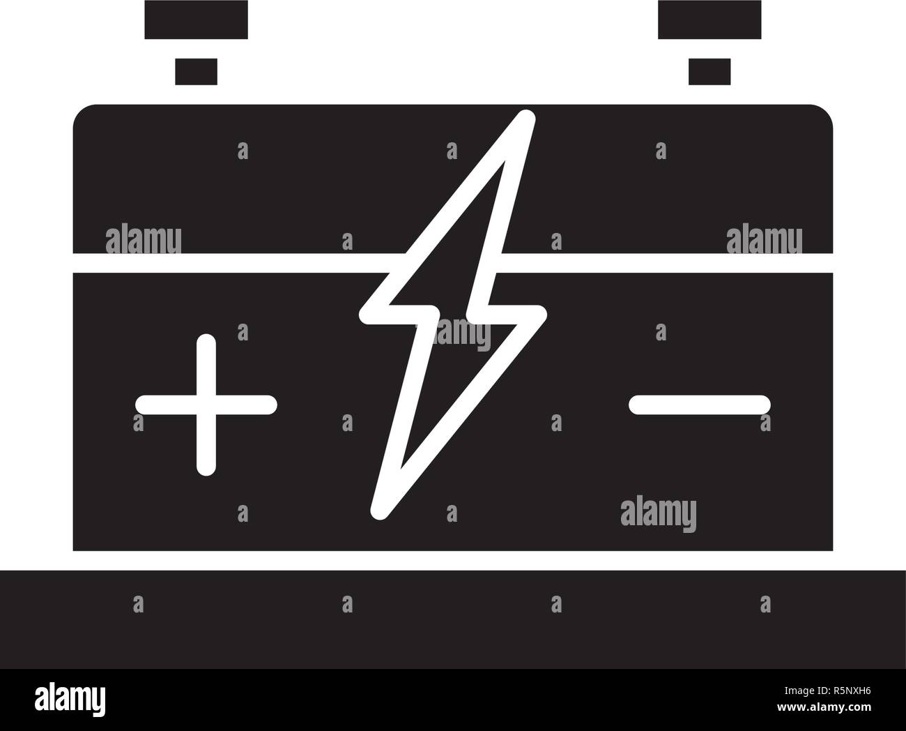 Car battery black icon, vector sign on isolated background. Car battery