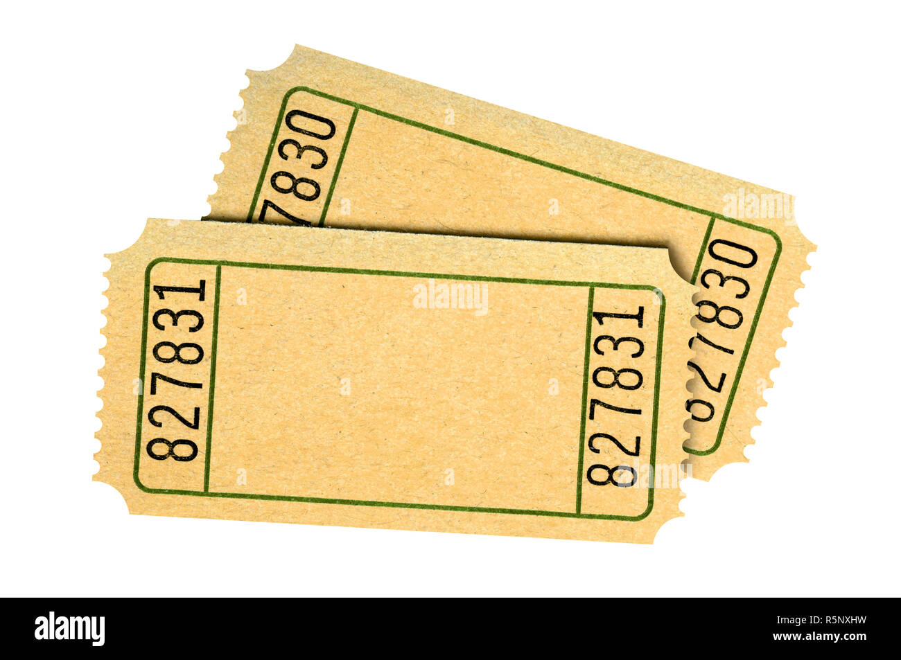 Pair blank old movie or raffle tickets isolated Stock Photo