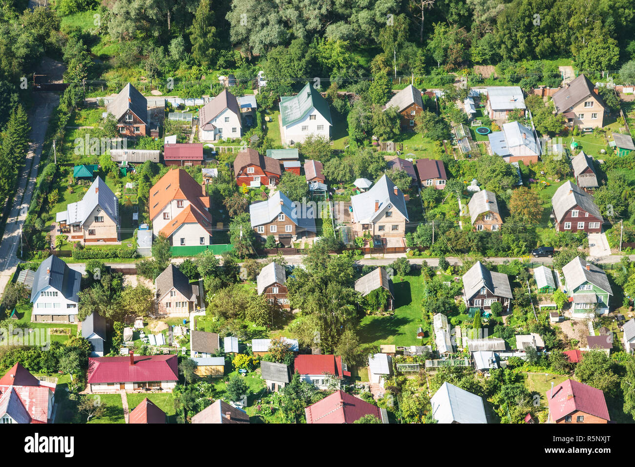 above view of cottages in suburban village Stock Photo - Alamy