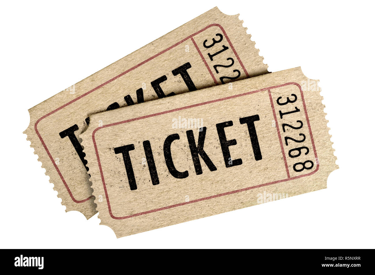 Two old movie ticket stub isolated white background. Stock Photo
