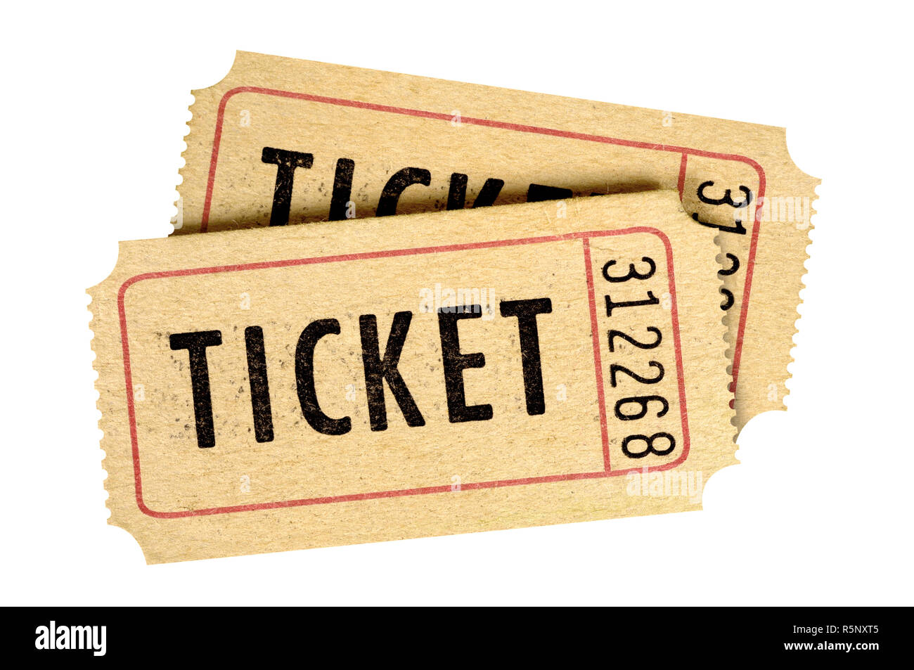 Two old vintage movie tickets isolated Stock Photo
