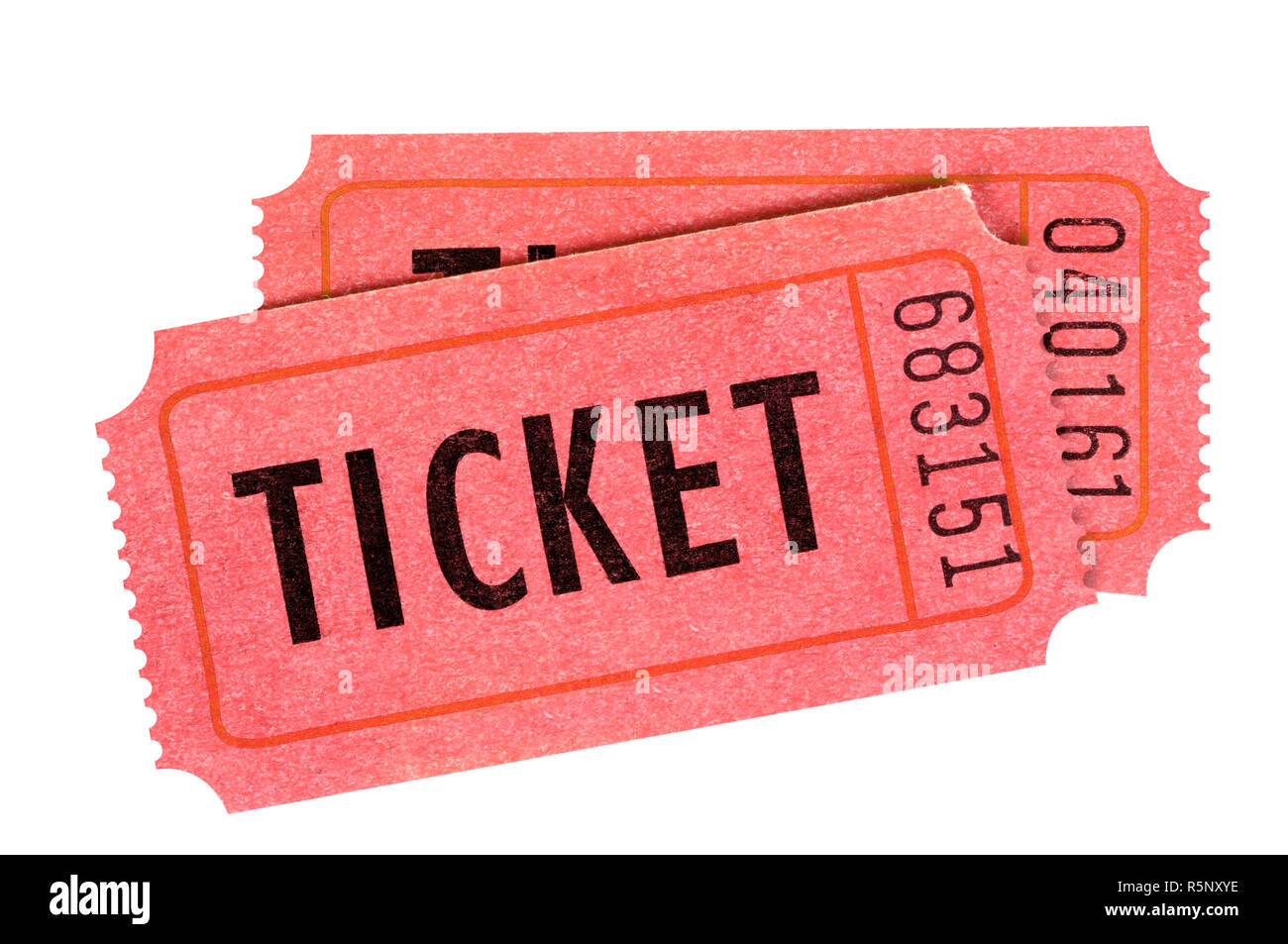 Two red movie or raffle tickets isolated Stock Photo