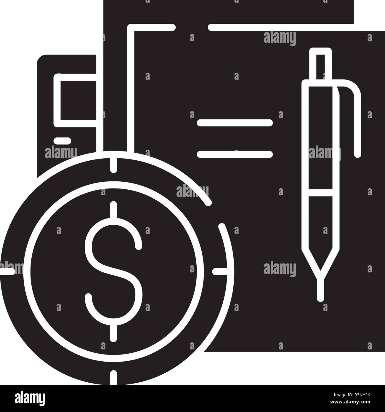 Financial contract black icon, vector sign on isolated background ...
