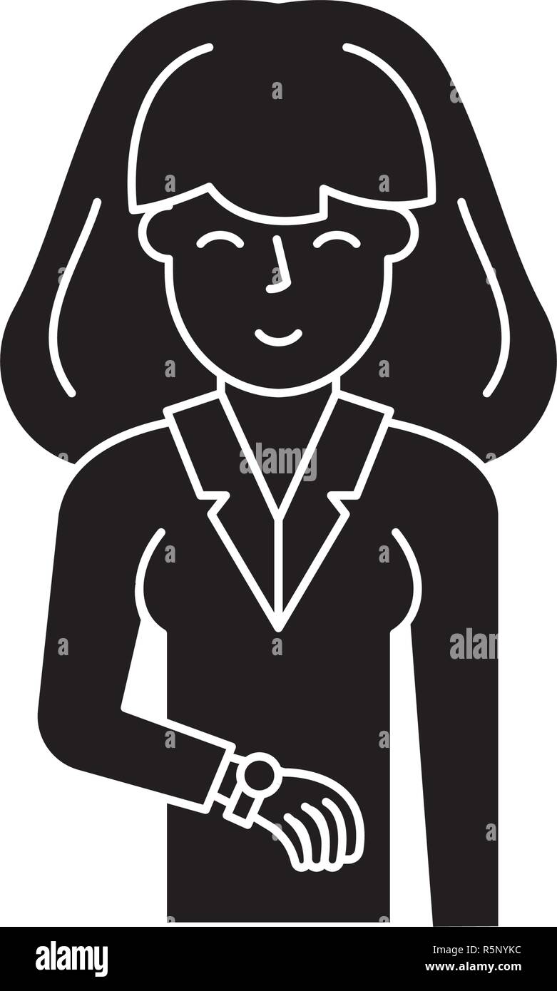 Businesswoman black icon, vector sign on isolated background ...