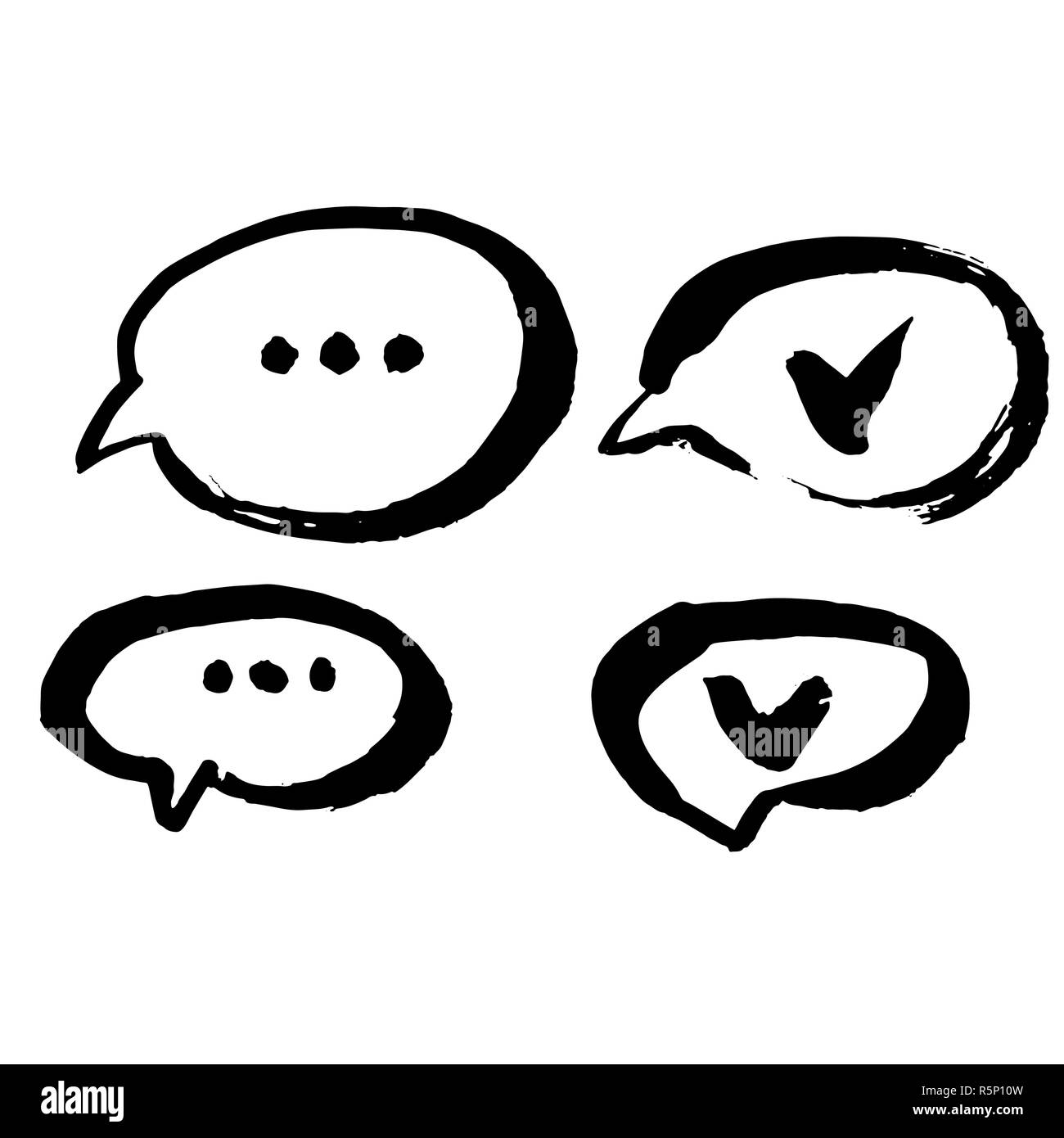 Grunge speech bubble set. Ink empty cloud. Brush vector illustration. Stock Vector